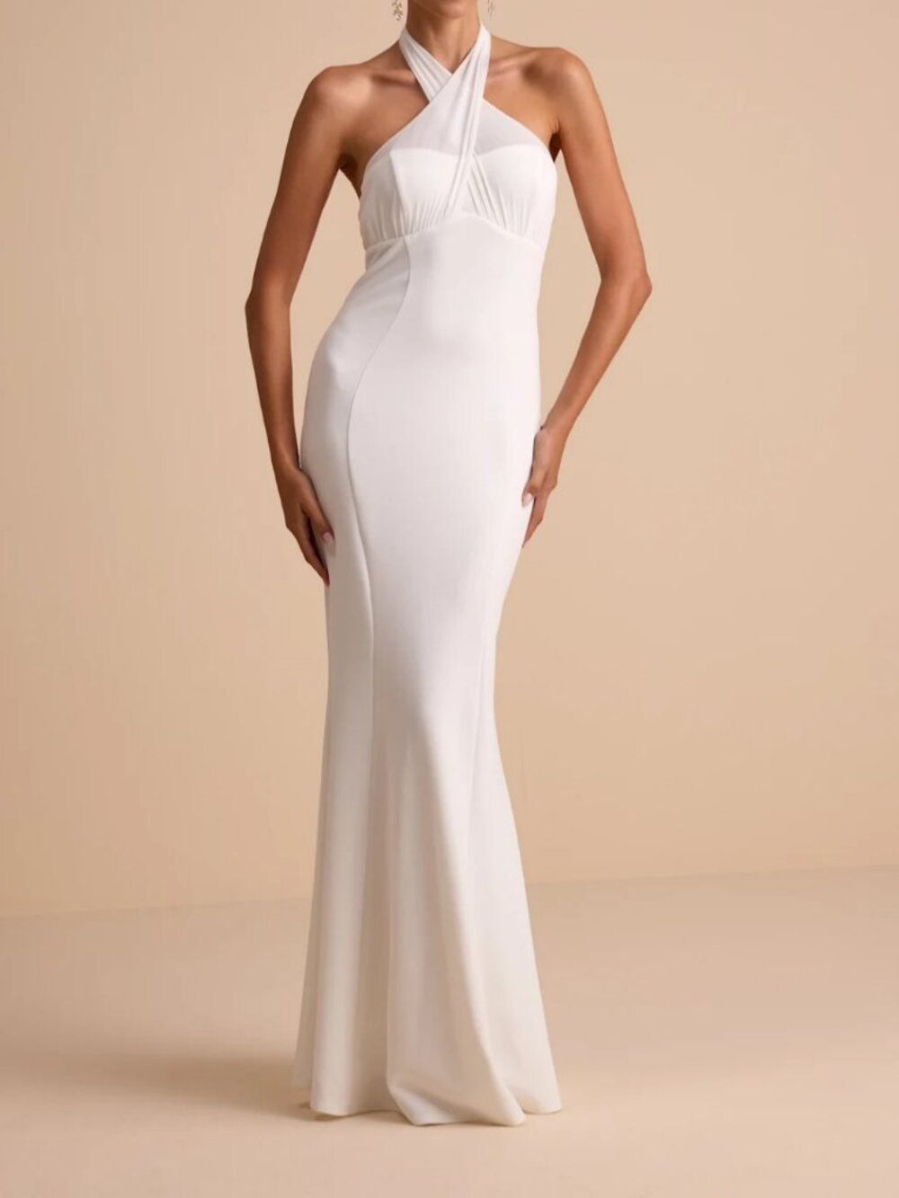 Lulus Iridessa White Halter Mermaid Maxi Dress Bridal Gown Size M NWT